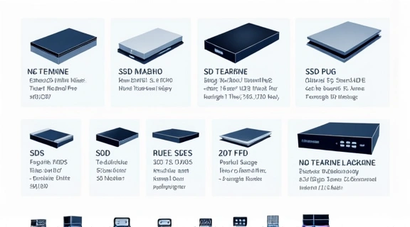 Detailed graphic of various storage devices like SSDs, HDDs, and external drives.