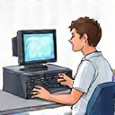 Icon depicting a person testing computer peripherals.