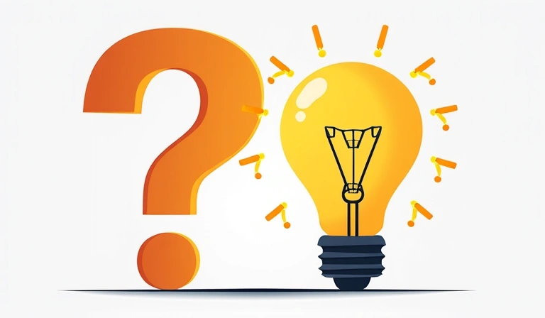 Illustration of a question mark and a lightbulb, symbolizing answers and ideas.