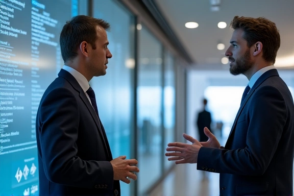 Expert discussing future tech trends in a modern office