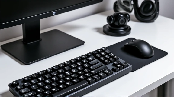 New computer peripherals awaiting review, neatly arranged on a table